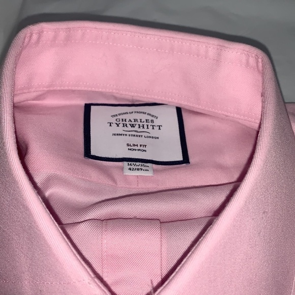 MEN’S Charles Tyrwhitt Pink Long Sleeve Button Down Shirt Slim FitSize 16-1/2-42 - Picture 4 of 5